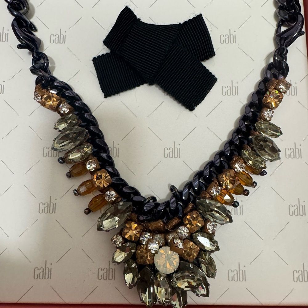 New CAbi Black and Brown Necklace with Silver Accents